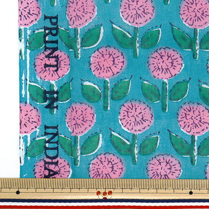 [Quantity starting from 5] Fabric "Indian Boil Print Floral Pattern Blue x Pink RAM-BOI-25B"