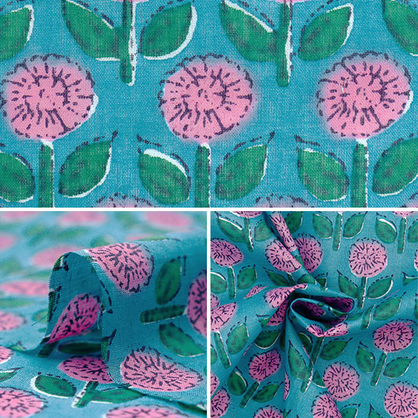 [Quantity starting from 5] Fabric "Indian Boil Print Floral Pattern Blue x Pink RAM-BOI-25B"