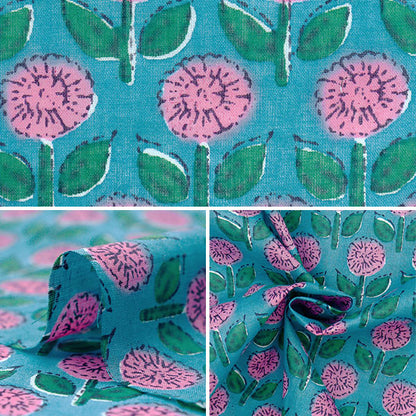 [Quantity starting from 5] Fabric "Indian Boil Print Floral Pattern Blue x Pink RAM-BOI-25B"