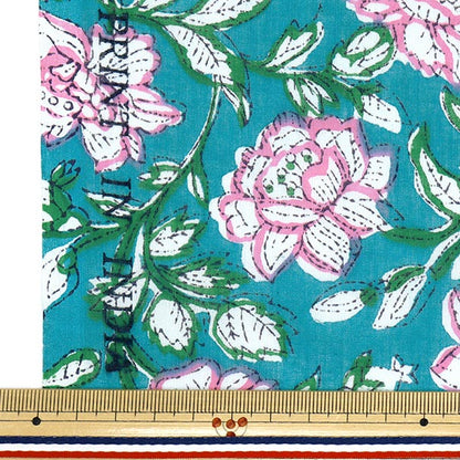 [Quantity starting from 5] Fabric "Indian Boil Print Sarasa Green x Pink RAM-BOI-25C"