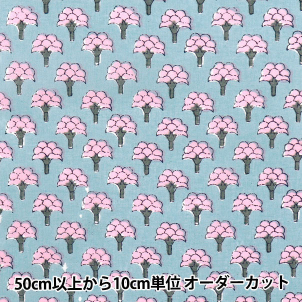 [Quantity starting from 5] Fabric "Indian Boil Print Floral Gray x Pink RAM-BOI-25D"