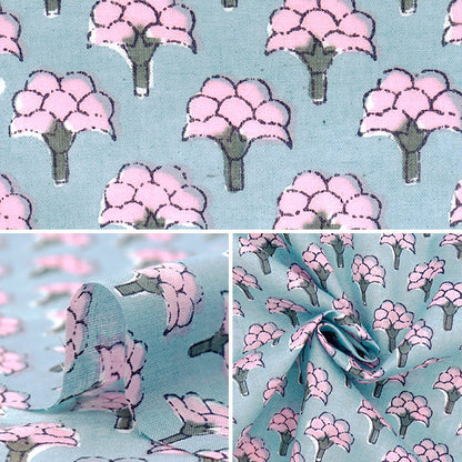 [Quantity starting from 5] Fabric "Indian Boil Print Floral Gray x Pink RAM-BOI-25D"