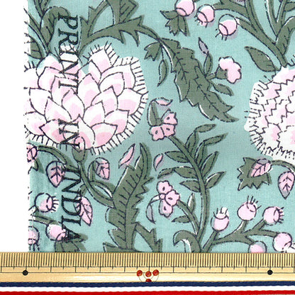 [Quantity starting from 5] Fabric "Indian Boil Print Sarasa Green x Pink RAM-BOI-25E"