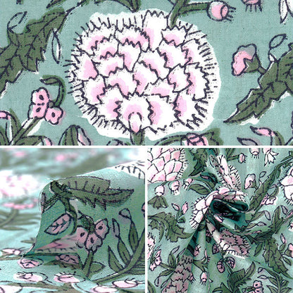 [Quantity starting from 5] Fabric "Indian Boil Print Sarasa Green x Pink RAM-BOI-25E"