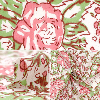 [Quantity starting from 5] Fabric "Indian Boil Print Floral Pattern Beige x Pink RAM-BOI-25F"