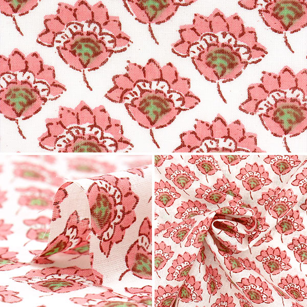 [Quantity starting from 5] Fabric "Indian Boil Print Floral Small Pattern Beige x Pink RAM-BOI-25G"
