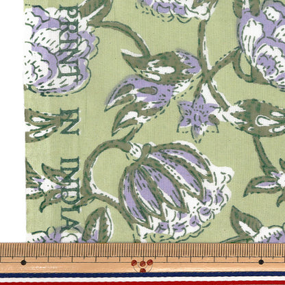 [Quantity starting from 5] Fabric "Indian Boil Print Sarasa Green x Purple RAM-BOI-25H"