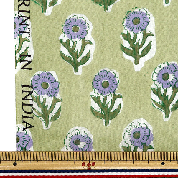 [Quantity starting from 5] Fabric "Indian Boil Print Floral Pattern Green x Purple RAM-BOI-25I"