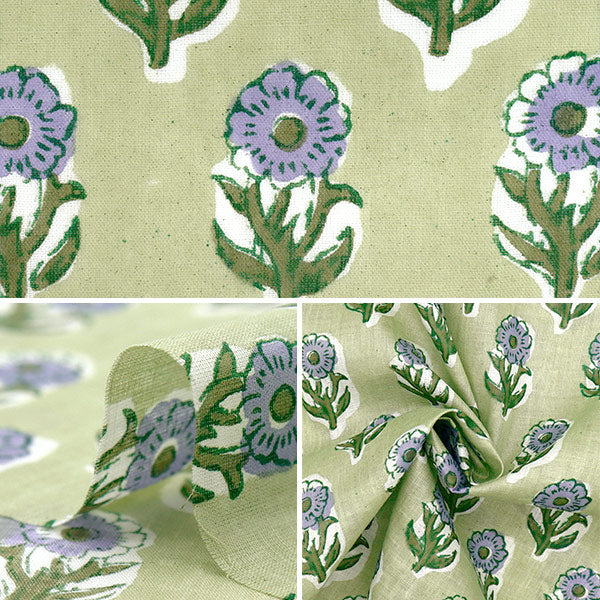 [Quantity starting from 5] Fabric "Indian Boil Print Floral Pattern Green x Purple RAM-BOI-25I"
