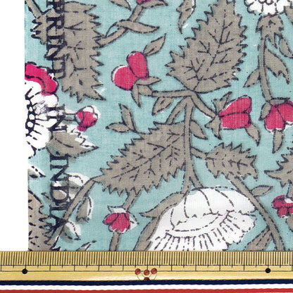 [Quantity starting from 5] Fabric "Indian Boil Print Floral Pattern Blue x Pink RAM-BOI-25J"