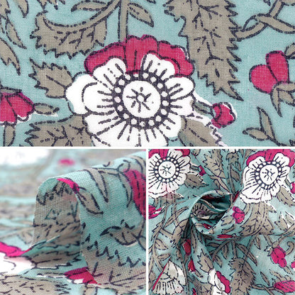 [Quantity starting from 5] Fabric "Indian Boil Print Floral Pattern Blue x Pink RAM-BOI-25J"