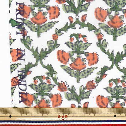[Quantity starting from 5] Fabric "Indian Boil Print Floral Pattern Off x Orange RAM-BOI-25K"