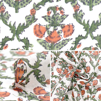[Quantity starting from 5] Fabric "Indian Boil Print Floral Pattern Off x Orange RAM-BOI-25K"