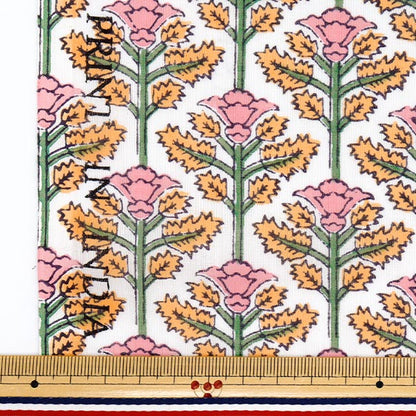 [Quantity starting from 5] Fabric "Indian Boil Print Floral Pattern Off x Pink RAM-BOI-25L"