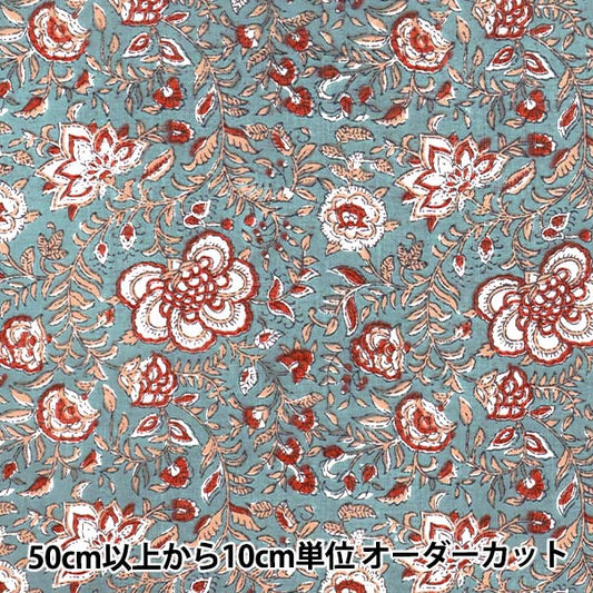 [Quantity starting from 5] Fabric "Indian Boil Print Sarasa Gray x Red RAM-BOI-25N"