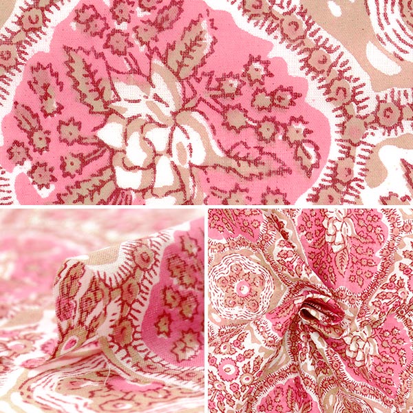 [Quantity starting from 5] Fabric "Indian Boil Print Floral Salmon x Pink RAM-BOI-25Q"