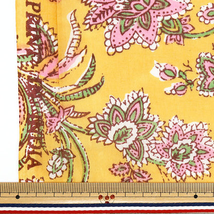 [Quantity starting from 5] Fabric "Indian Boil Print Sarasa Yellow x Pink RAM-BOI-25R"