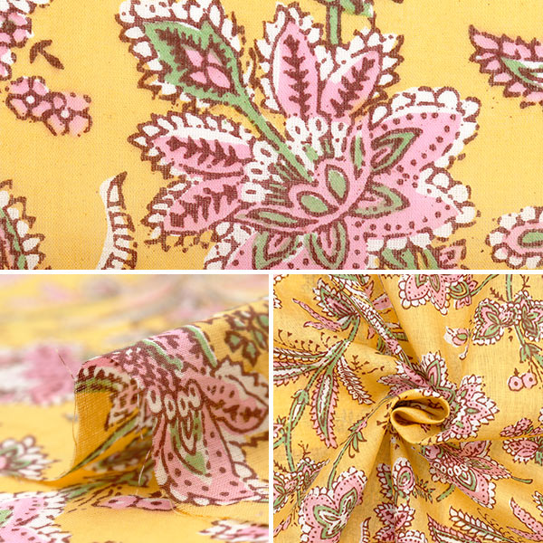 [Quantity starting from 5] Fabric "Indian Boil Print Sarasa Yellow x Pink RAM-BOI-25R"