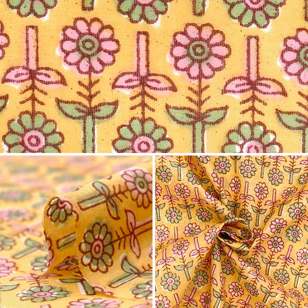 [Quantity starting from 5] Fabric "Indian Boil Print Floral Yellow x Pink RAM-BOI-25S"