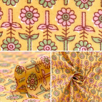 [Quantity starting from 5] Fabric "Indian Boil Print Floral Yellow x Pink RAM-BOI-25S"