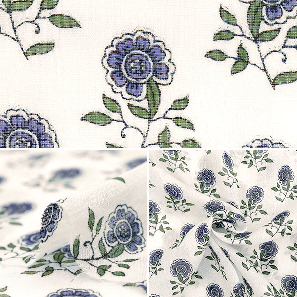 [Quantity starting from 5] Fabric "Indian Boil Print Floral Pattern Off x Purple RAM-BOI-25T"