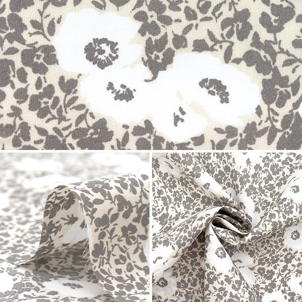 [Quantity starting from 5] Fabric "60 Lawn Print Floral Gray 60LA25-VF-GY" 【Yuzawayaoriginal】