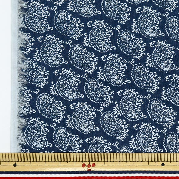 [Quantity starting from 5] Fabric "60 Lawn Print Paisley Pattern Navy 60LA25-SP-NV" 【Yuzawayaoriginal】