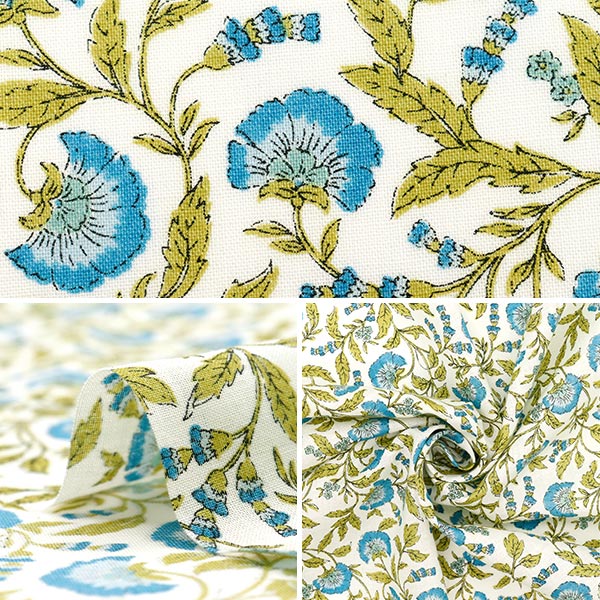 [Quantity starting from 5] Fabric "Silky-Like Cotton Sarasa White x Blue SP5000-3A"