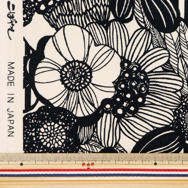 [From quantity 5] Fabric 『Corduroy Artificial Flowers Ivory x black UP5941-A" COTTON KOBAYASHI
