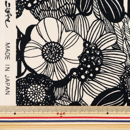 [From quantity 5] Fabric 『Corduroy Artificial Flowers Ivory x black UP5941-A" COTTON KOBAYASHI