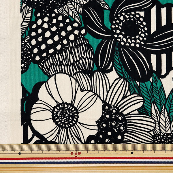 [From quantity 5] Fabric 『Corduroy Artificial Flowers Green x black UP5941-B" COTTON KOBAYASHI