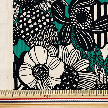 [From quantity 5] Fabric 『Corduroy Artificial Flowers Green x black UP5941-B" COTTON KOBAYASHI