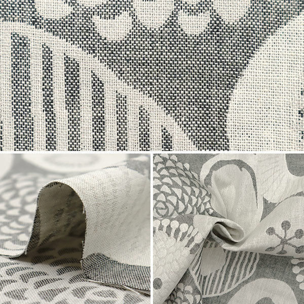 [Quantity starting from 5] Fabric "Suhakon cloth double weaveJacquard Ink Blue Flower Gray UP5953-A" COTTON KOBAYASHI