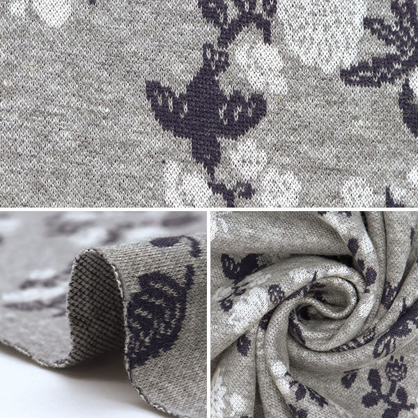 [Quantity starting from 5] Fabric "knitJacquard Botanical Leaf Gray YGA-71040-1A" KOKKA