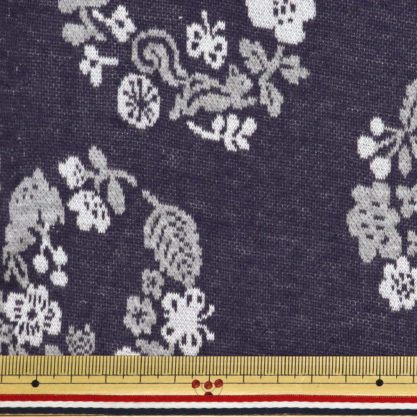 [Quantity starting from 5] Fabric "knitJacquard Botanical Leaf Navy YGA-71040-1D" KOKKA