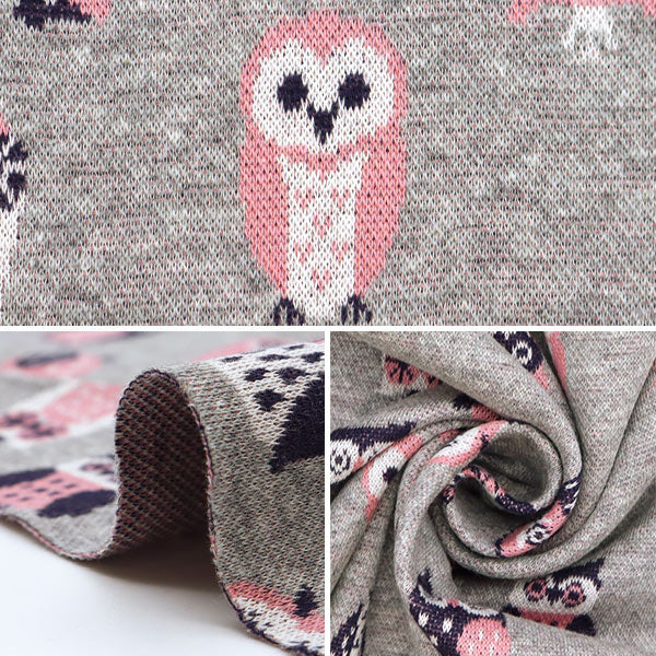 [Quantity starting from 5] Fabric "knitJacquard Owl Grey YGA-71040-2A" KOKKA