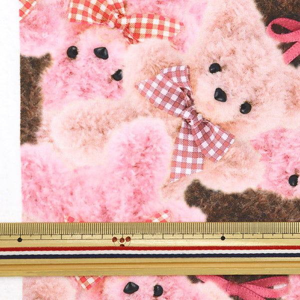 [From quantity 5] Fabric "Classical Modern Bo Aprint Bear CheckRibbon Pink CMOF-76-P" KIYOHARA