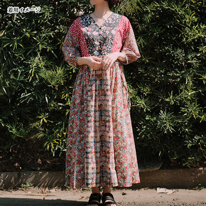 Dressmaking kit "Pattern Label x Maiando Made With Liberty Fabric Panel Switching One Piece Kit Black Red Liberty Japan