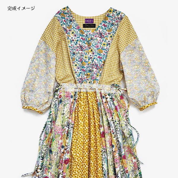 Dressmaking kit "Pattern Label x Maiando Made With Liberty Fabric Panel Switching One Piece Kit Yellow Pink Liberty Japan