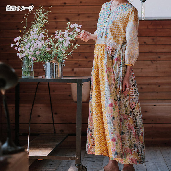 Dressmaking kit "Pattern Label x Maiando Made With Liberty Fabric Panel Switching One Piece Kit Yellow Pink Liberty Japan