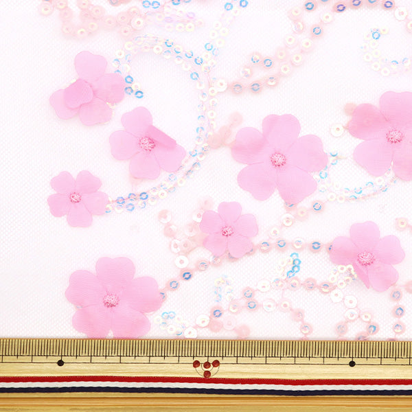 [Quantity starting from 5] Fabric "Sequin Tulle Floral Flower Pink SPTULH-FLFLPK"