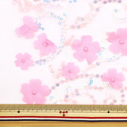 [Quantity starting from 5] Fabric "Sequin Tulle Floral Flower Pink SPTULH-FLFLPK"