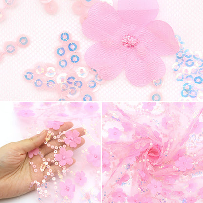 [Quantity starting from 5] Fabric "Sequin Tulle Floral Flower Pink SPTULH-FLFLPK"