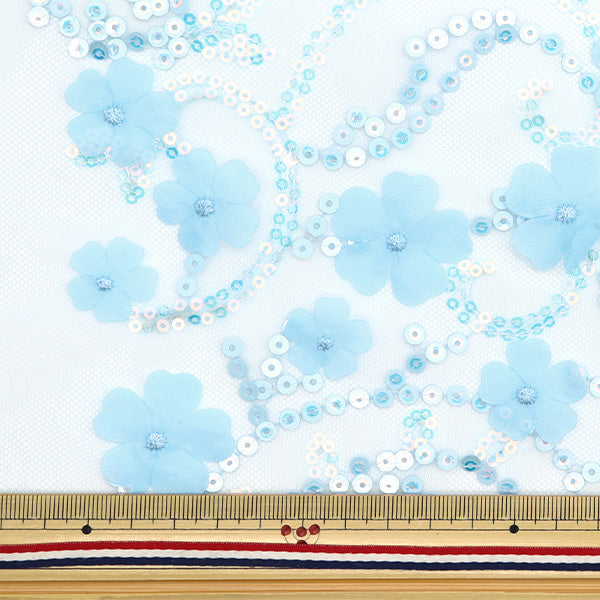 [Quantity starting from 5] Fabric "Sequin Tulle Floral Flower Blue SPTULH-FLFLBL"