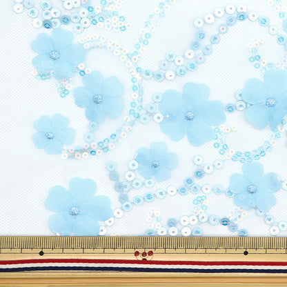 [Quantity starting from 5] Fabric "Sequin Tulle Floral Flower Blue SPTULH-FLFLBL"