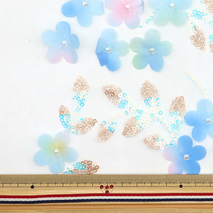 [Quantity starting from 5] Fabric "Sequin Tulle Botanical Flower Blue SPTULH-BTFLBL"