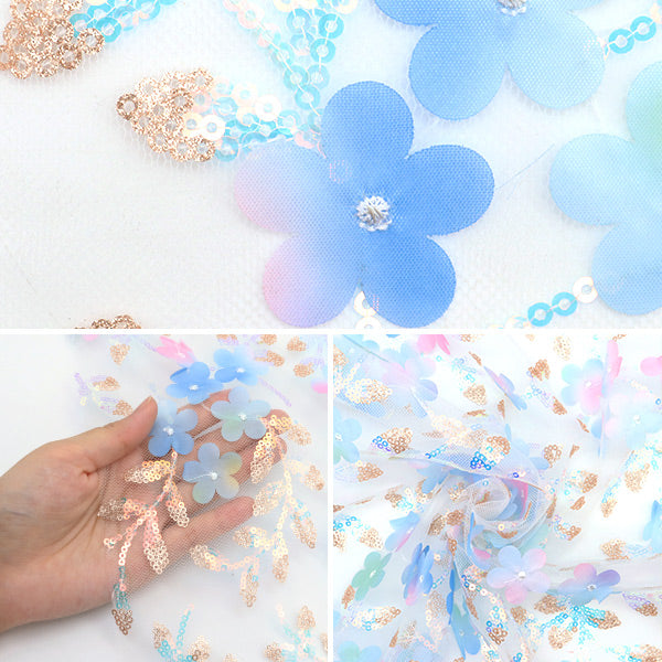 [Quantity starting from 5] Fabric "Sequin Tulle Botanical Flower Blue SPTULH-BTFLBL"