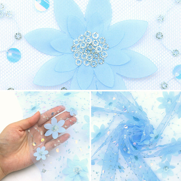 [Quantity starting from 5] Fabric "Sequin Tulle Minamo Blue SPTULH-WAFLBL"