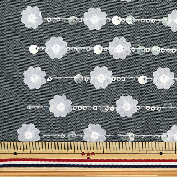 [Quantity starting from 5] Fabric "Sequin Tulle Flower Line White SPTULH-LIFLWH"