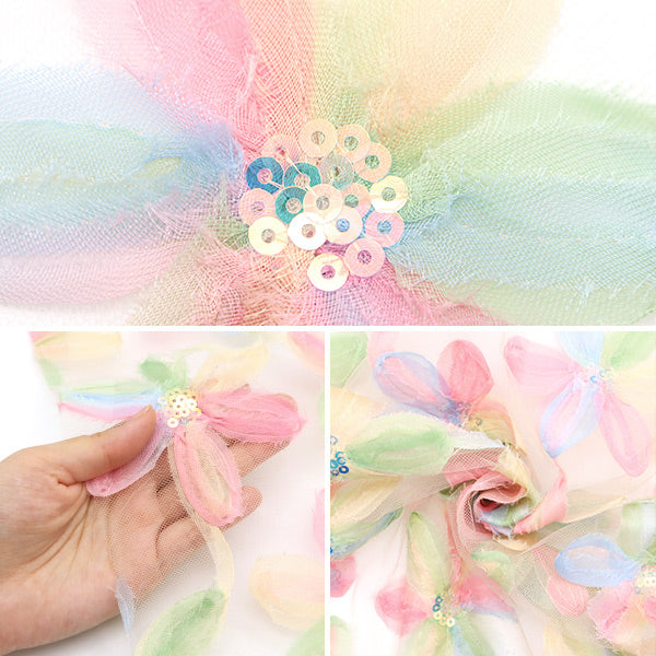 [Quantity starting from 5] Fabric "Sequin Tulle" RibbonFlower Pink SPTULH-RIFLPK"